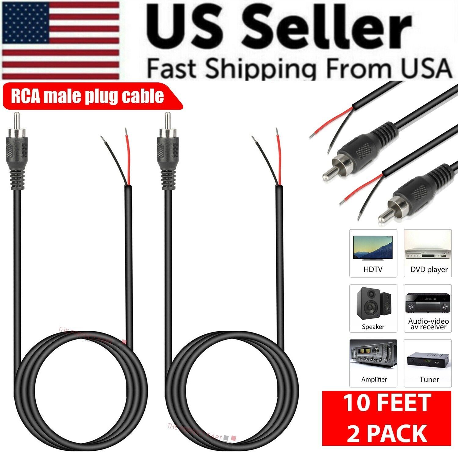 Home Cinema Sound System - 2-Pack Kabel Audio Speaker 10ft dengan